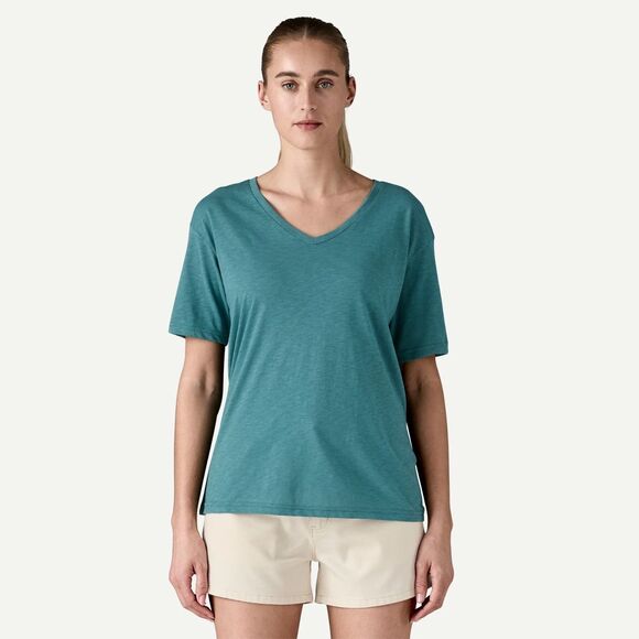 NWT Patagonia Women's V-Neck Mainstay Short Sleeve Top Size Small Teal Blue - Picture 1 of 7